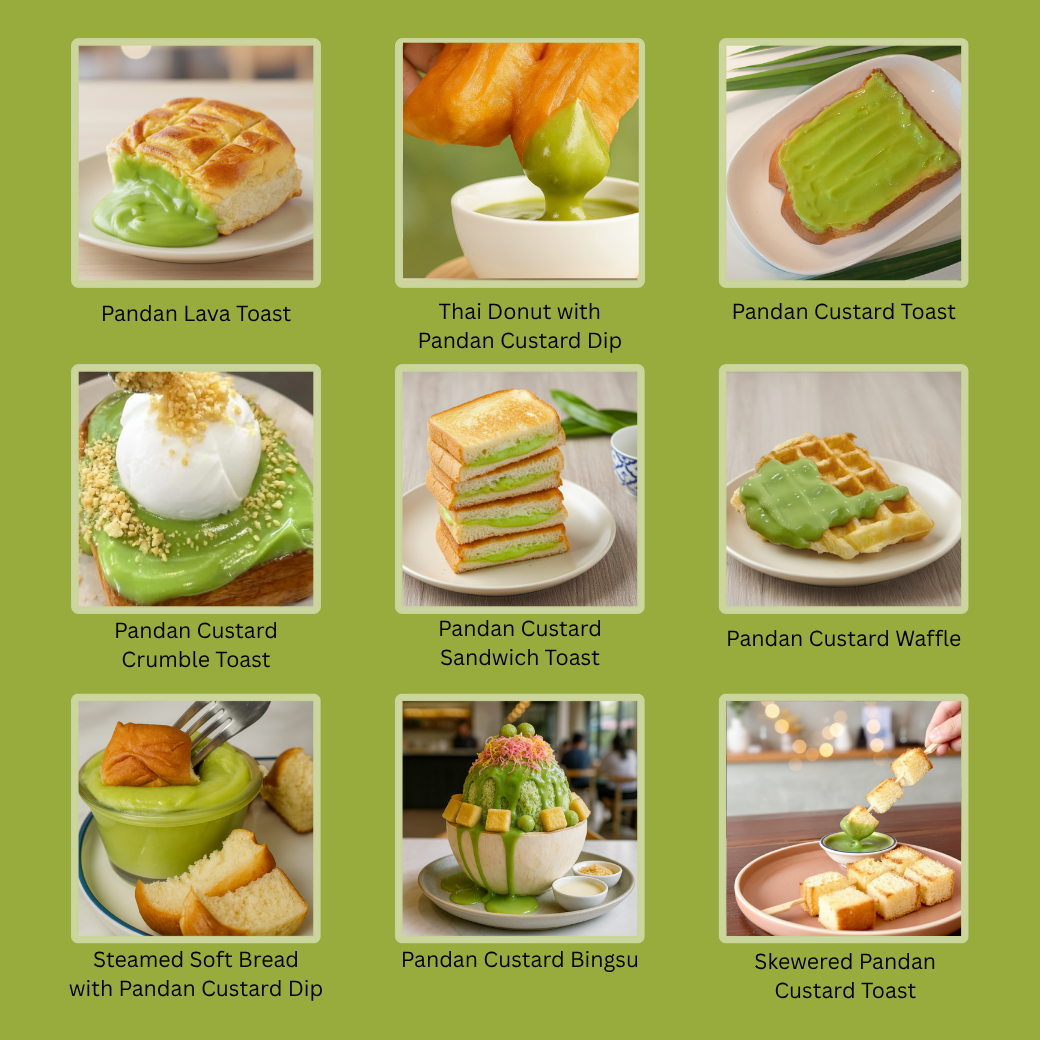 Thai Pandan Flavor Custard Powder by Ying Kanom Thai – Quick, Easy & Delicious, Gluten-Free, 100g (Makes 2-4 Servings)
